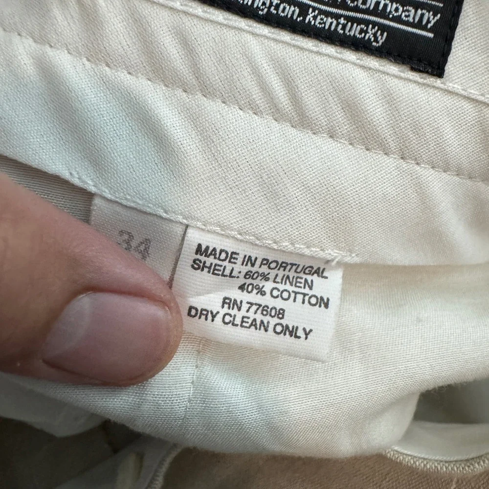 J. Peterman Pleated Pants Mens 34 Tan Linen Cotton Blend Trousers Dress Portugal